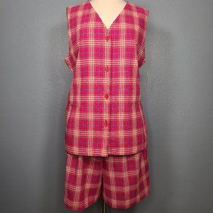 NWT Vintage Fuchsia Plaid Vest Top & Short Set